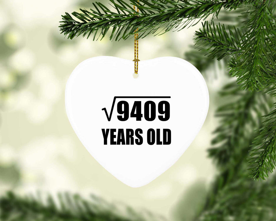 97th Birthday Square Root of 9409 Years Old - Heart Ornament
