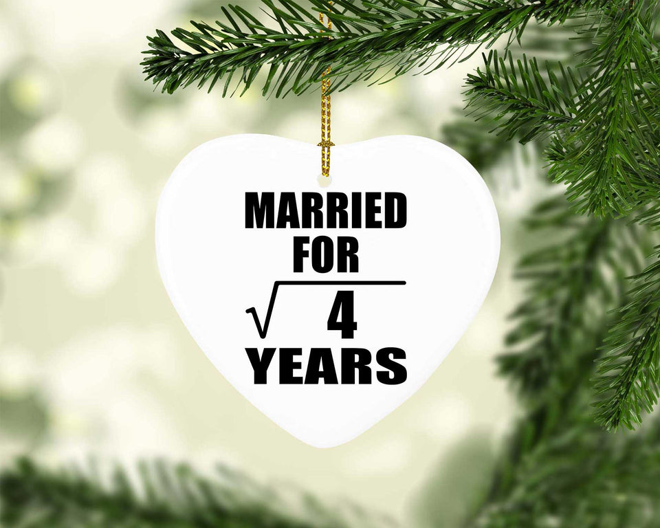 2nd Anniversary Married For Square Root of 4 Years - Heart Ornament