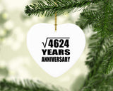 68th Anniversary Square Root of 4624 Years Anniversary - Heart Ornament