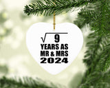 3rd Anniversary Square Root of 9 Years As Mr & Mrs 2024 - Heart Ornament