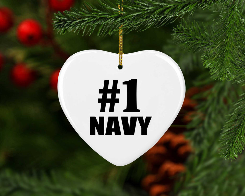 Number One #1 Navy - Heart Ornament
