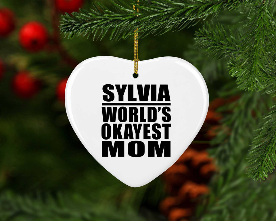 Sylvia World's Okayest Mom - Heart Ornament