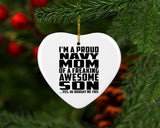 Proud Navy Mom Of Awesome Son - Heart Ornament