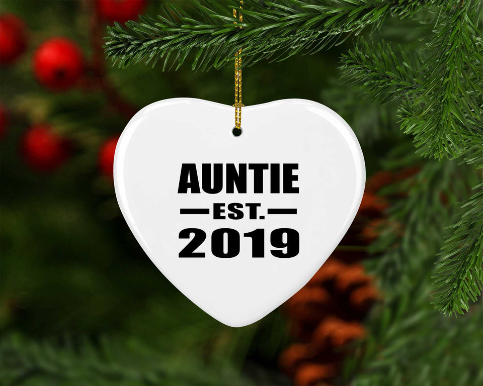 Auntie Established EST. 2019 - Heart Ornament
