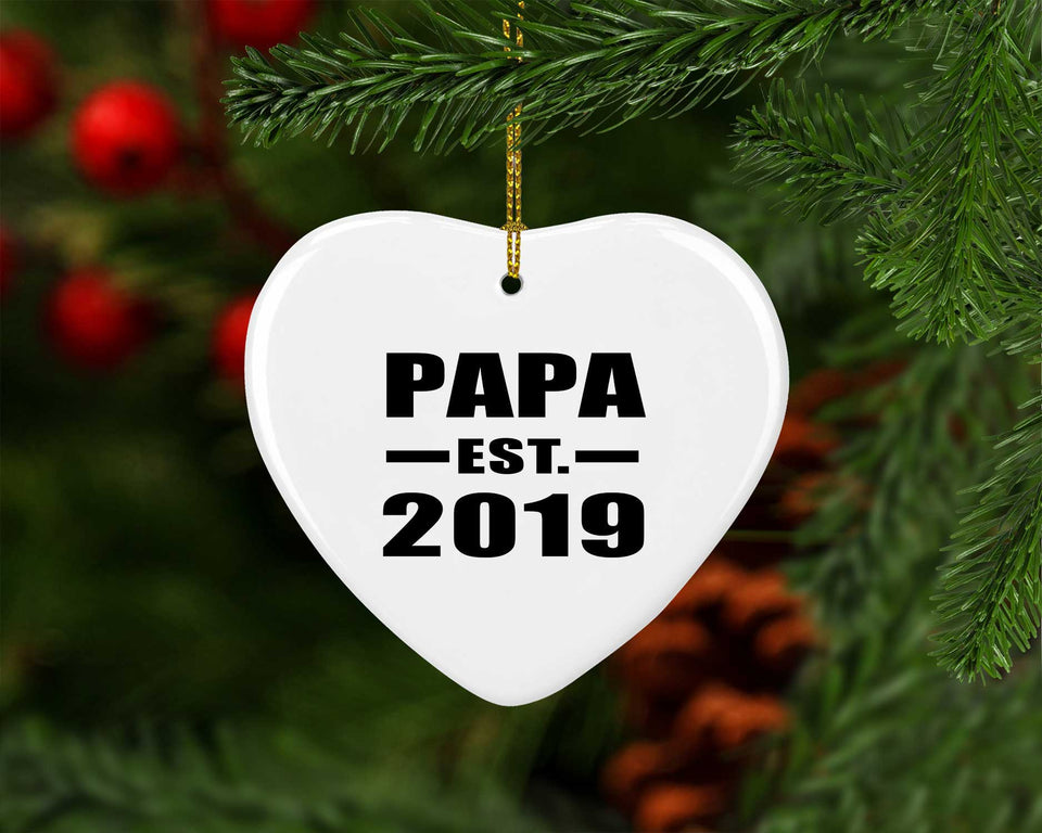 Papa Established EST. 2019 - Heart Ornament