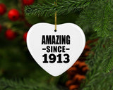 111th Birthday Amazing Since 1913 - Heart Ornament