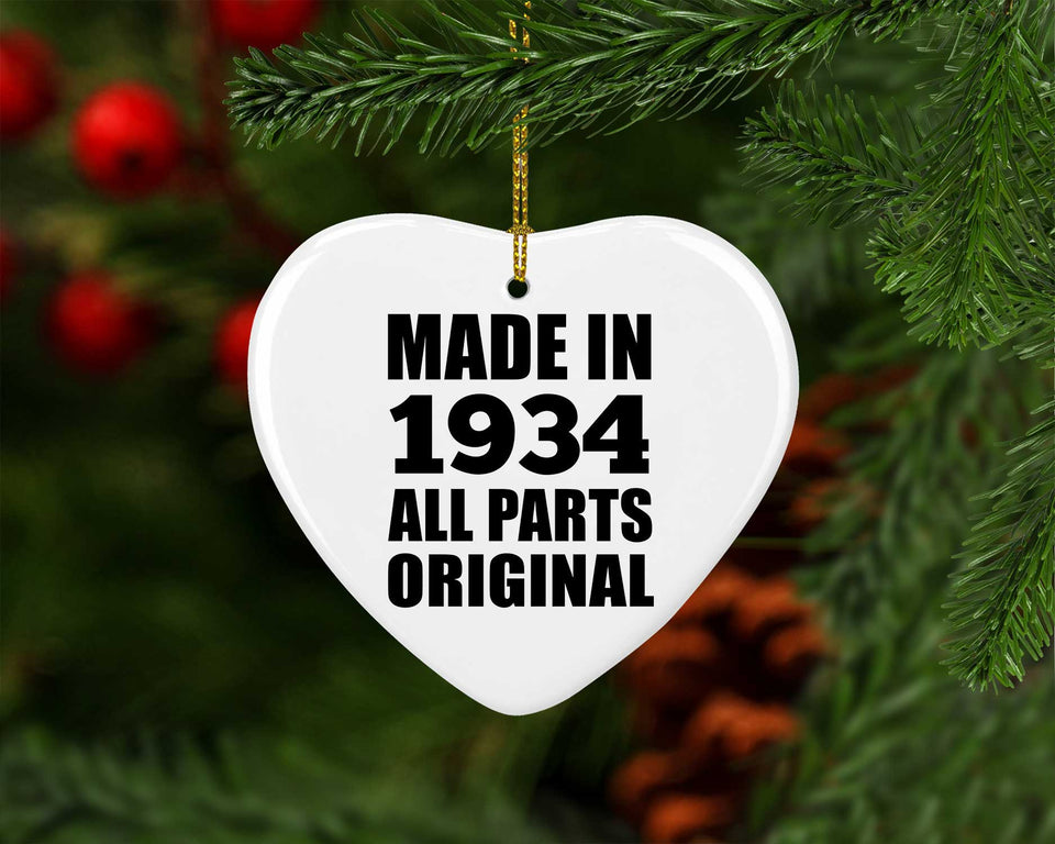 90th Birthday Made in 1934 All Parts Original - Heart Ornament