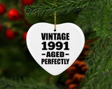 33rd Birthday Vintage 1991 Aged Perfectly - Heart Ornament