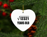 111th Birthday Square Root of 12321 Years Old - Heart Ornament