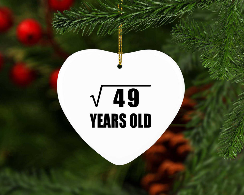 7th Birthday Square Root of 49 Years Old - Heart Ornament