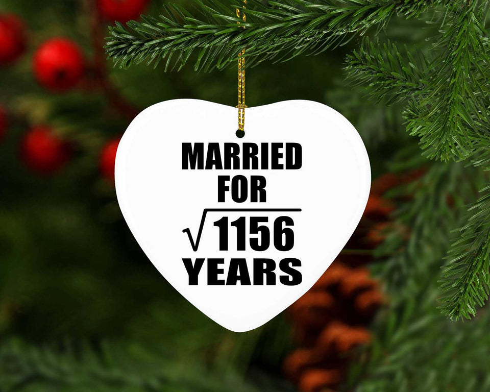 34th Anniversary Married For Square Root of 1156 Years - Heart Ornament