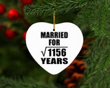 34th Anniversary Married For Square Root of 1156 Years - Heart Ornament