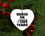 37th Anniversary Married For Square Root of 1369 Years - Heart Ornament