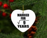 3rd Anniversary Married For Square Root of 9 Years - Heart Ornament