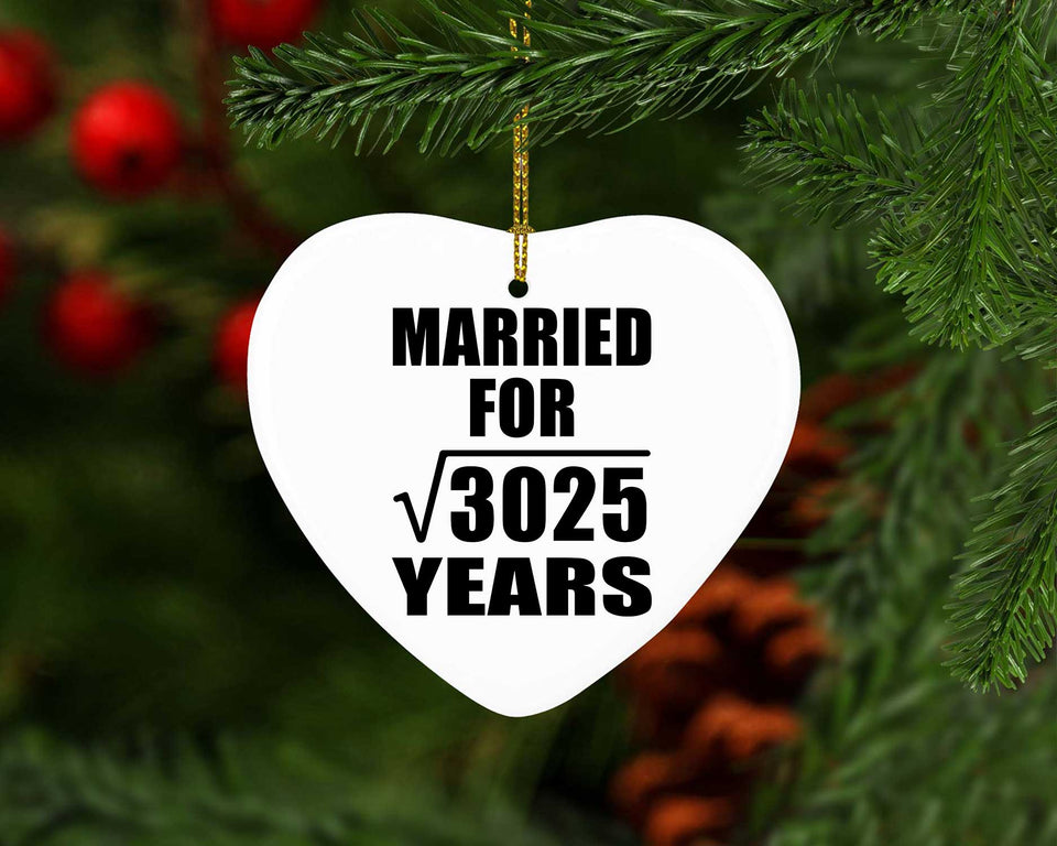 55th Anniversary Married For Square Root of 3025 Years - Heart Ornament