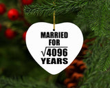64th Anniversary Married For Square Root of 4096 Years - Heart Ornament