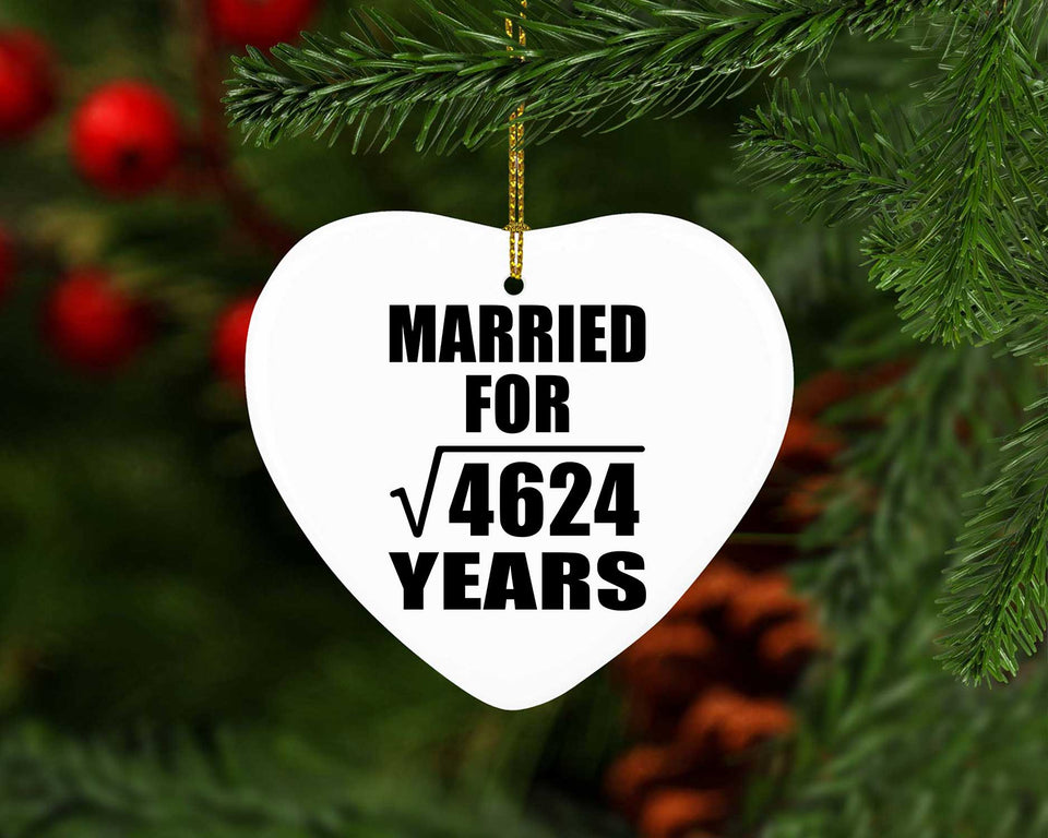 68th Anniversary Married For Square Root of 4624 Years - Heart Ornament