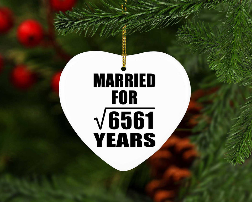 81st Anniversary Married For Square Root of 6561 Years - Heart Ornament