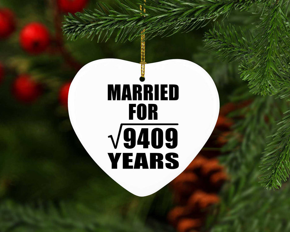 97th Anniversary Married For Square Root of 9409 Years - Heart Ornament