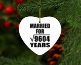 98th Anniversary Married For Square Root of 9604 Years - Heart Ornament