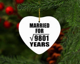 99th Anniversary Married For Square Root of 9801 Years - Heart Ornament