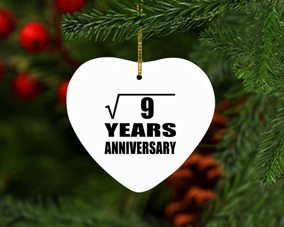 3rd Anniversary Square Root of 9 Years Anniversary - Heart Ornament