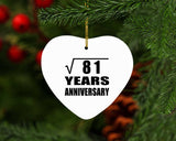 9th Anniversary Square Root of 81 Years Anniversary - Heart Ornament