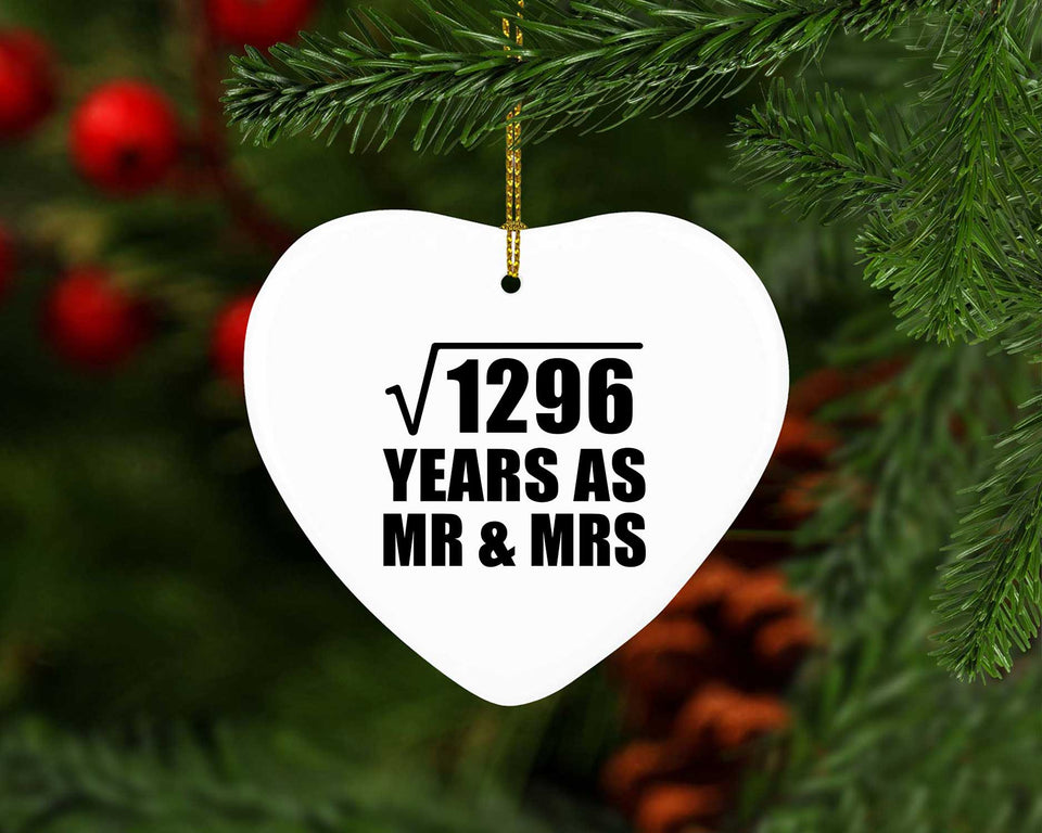36th Anniversary Square Root of 1296 Years As Mr & Mrs - Heart Ornament