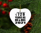 27th Anniversary Square Root of 729 Years As Mr & Mrs 2021 - Heart Ornament