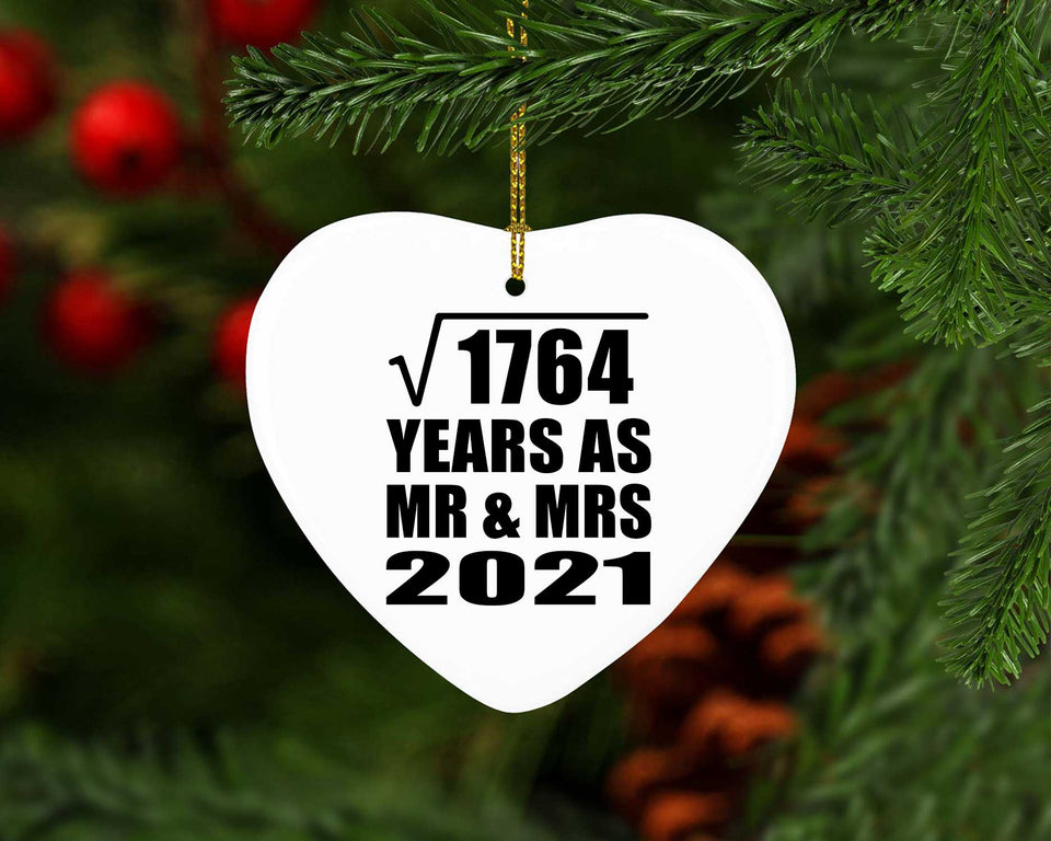 42nd Anniversary Square Root of 1764 Years As Mr & Mrs 2021 - Heart Ornament