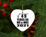 7th Anniversary Square Root of 49 Years As Mr & Mrs 2021 - Heart Ornament