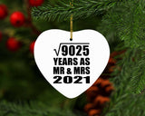 95th Anniversary Square Root of 9025 Years As Mr & Mrs 2021 - Heart Ornament