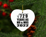 27th Anniversary Square Root of 729 Years As Mr & Mrs 2022 - Heart Ornament