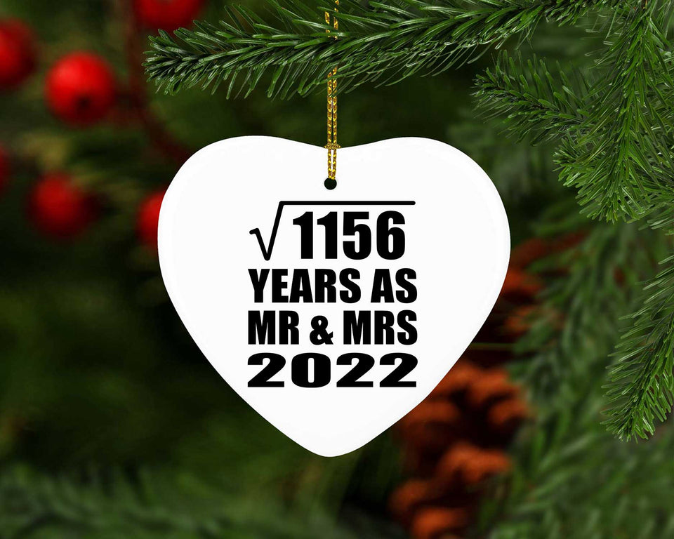 34th Anniversary Square Root of 1156 Years As Mr & Mrs 2022 - Heart Ornament