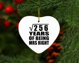 16th Anniversary Square Root of 256 Years of Being Mrs Right - Heart Ornament