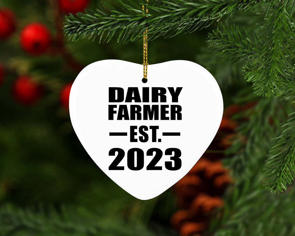 Dairy Farmer Established EST. 2023 - Heart Ornament