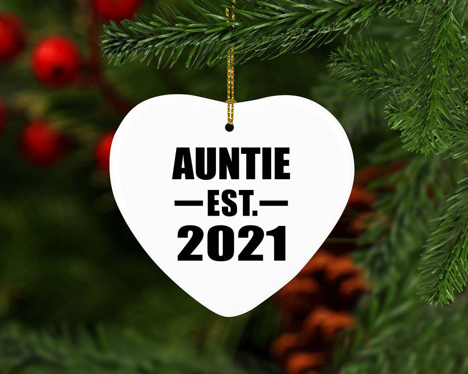 Auntie Established EST. 2021 - Heart Ornament