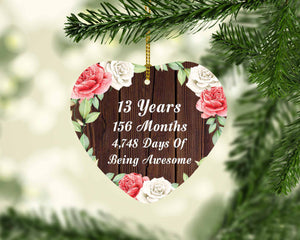 13th Birthday 13 Years 156 Months 4,748 Days Of Awesome - Heart Ornament A