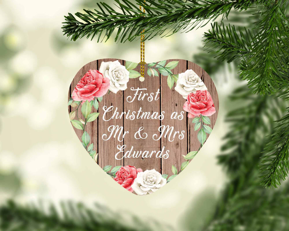 First Christmas As Mr & Mrs Edwards - Heart Ornament B