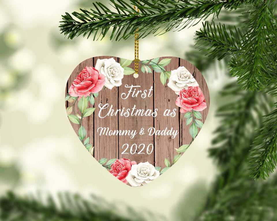 First Christmas As Mommy & Daddy 2020 - Heart Ornament B