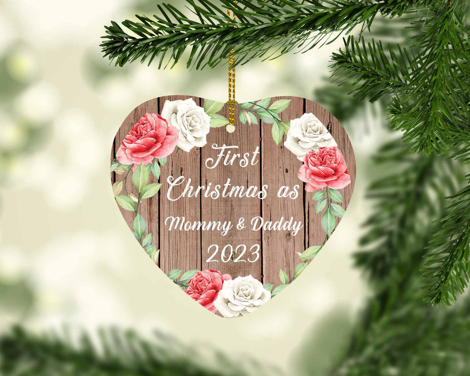 First Christmas As Mommy & Daddy 2023 - Heart Ornament B