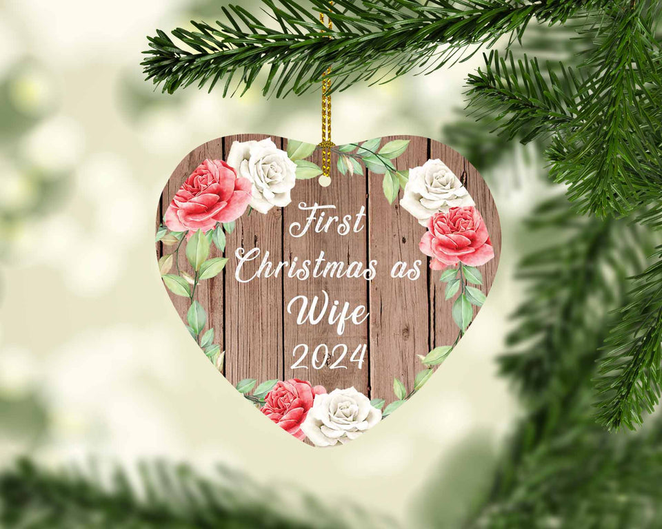 First Christmas As Wife 2024 - Heart Ornament B