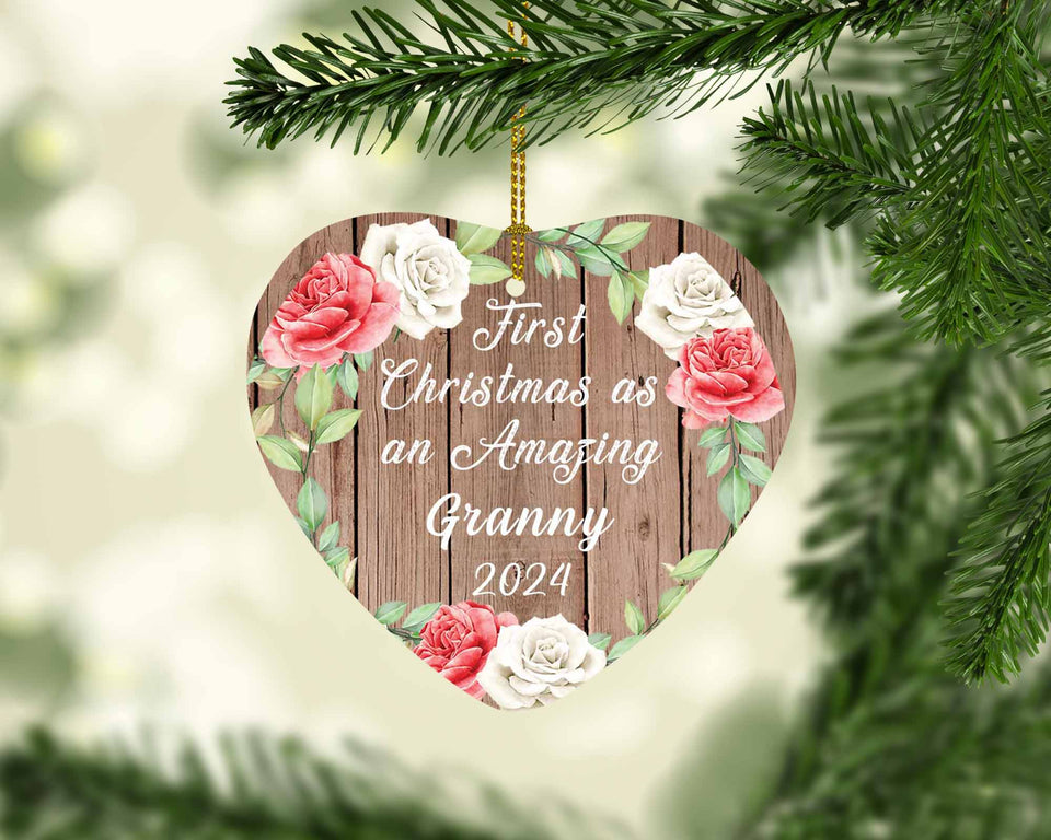 First Christmas As an Amazing Granny 2024 - Heart Ornament B
