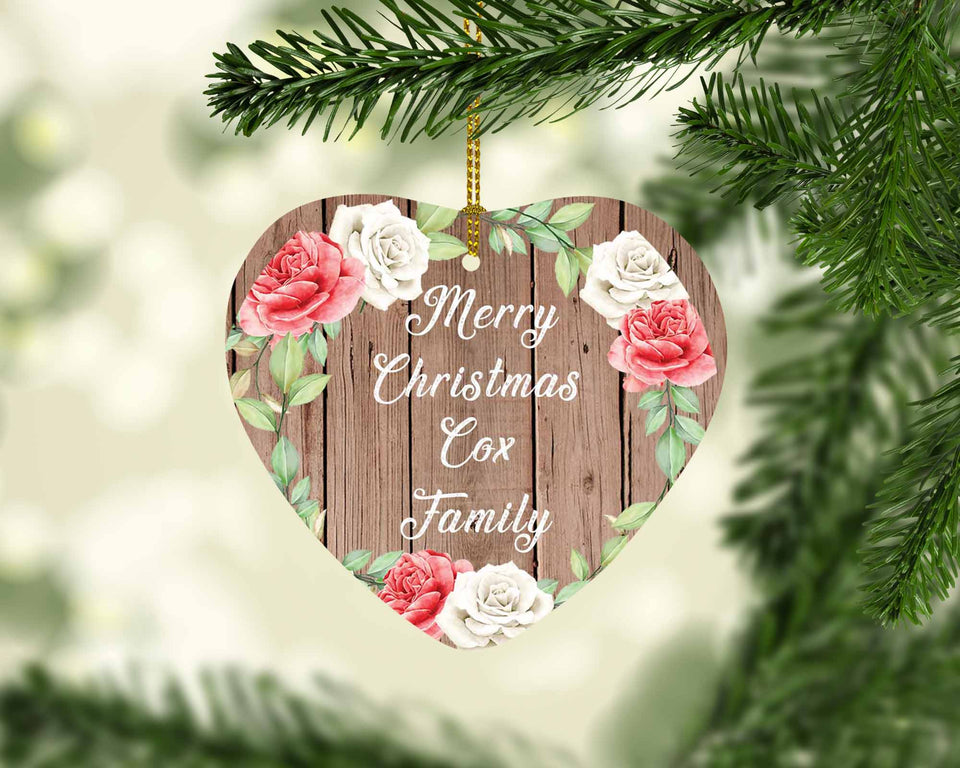 Merry Christmas Cox Family - Heart Ornament B