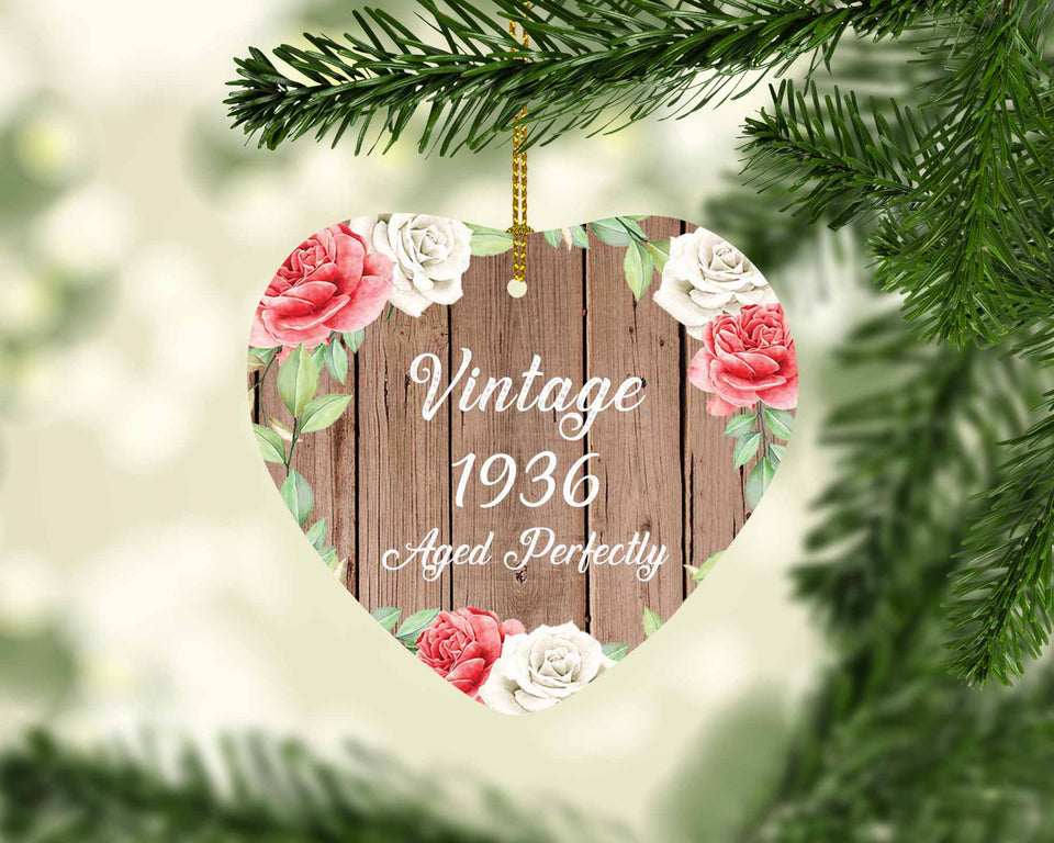 88th Birthday Vintage 1936 Aged Perfectly - Heart Ornament B