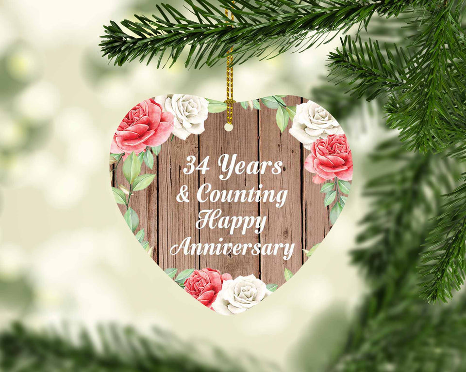 Happy 34th Anniversary 34 Years & Counting - Heart Ornament B