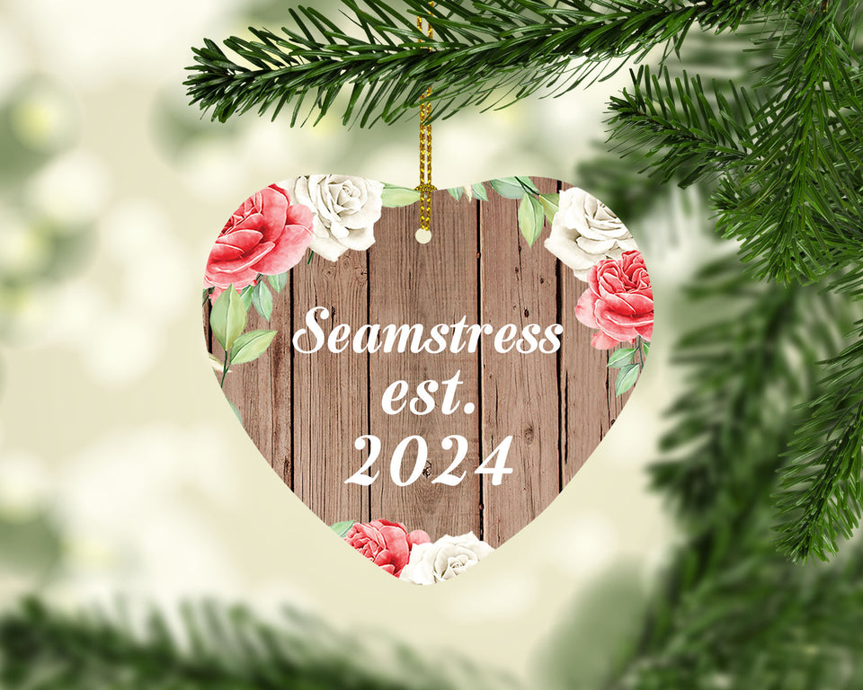 Seamstress Established Est. 2024 - Heart Ornament B