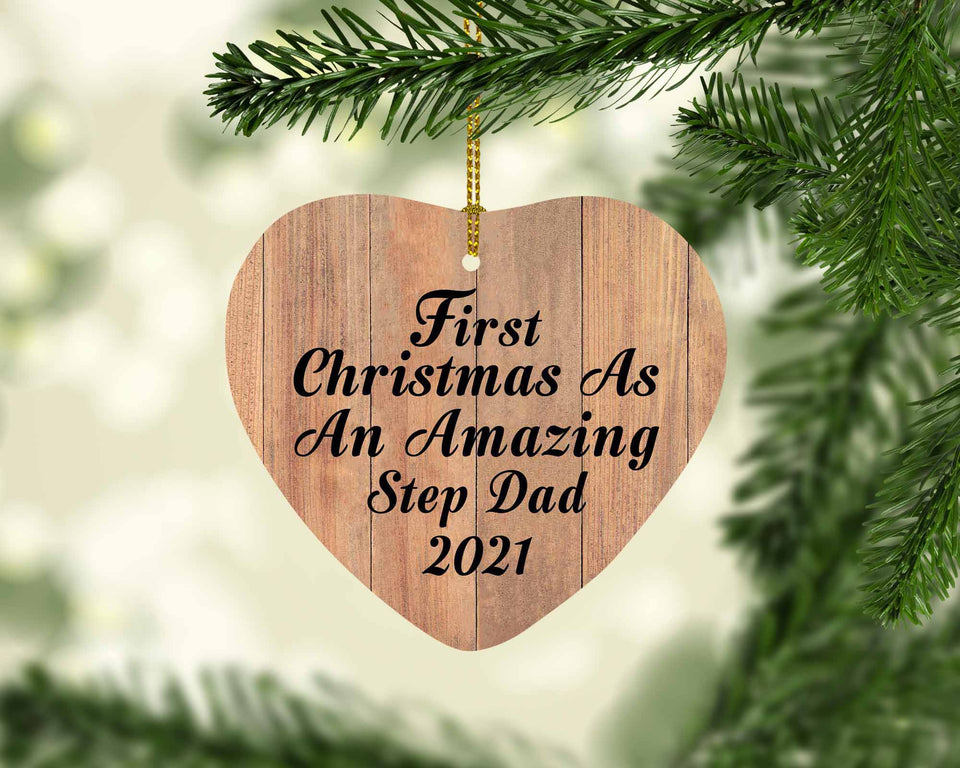 First Christmas As An Amazing Step Dad 2021 - Heart Ornament C