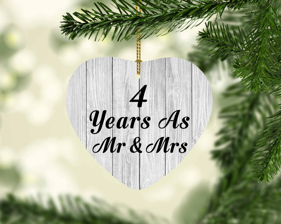 4th Anniversary 4 Years As Mr & Mrs - Heart Ornament F