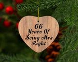 66th Anniversary 66 Years Of Being Mrs Right - Heart Ornament C